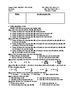 Đề kiểm tra học kì 1 môn Vật lí Lớp 9 (Có đáp án)
